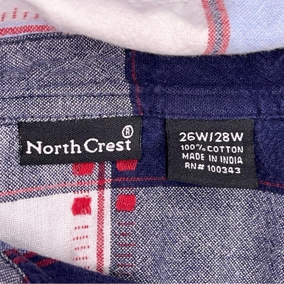 SIZE 26w 28w VINTAGE NORTHCREST RED WHITE BLUE BUTTON FRONT SHORT SLEEVE - Picture 10 of 11